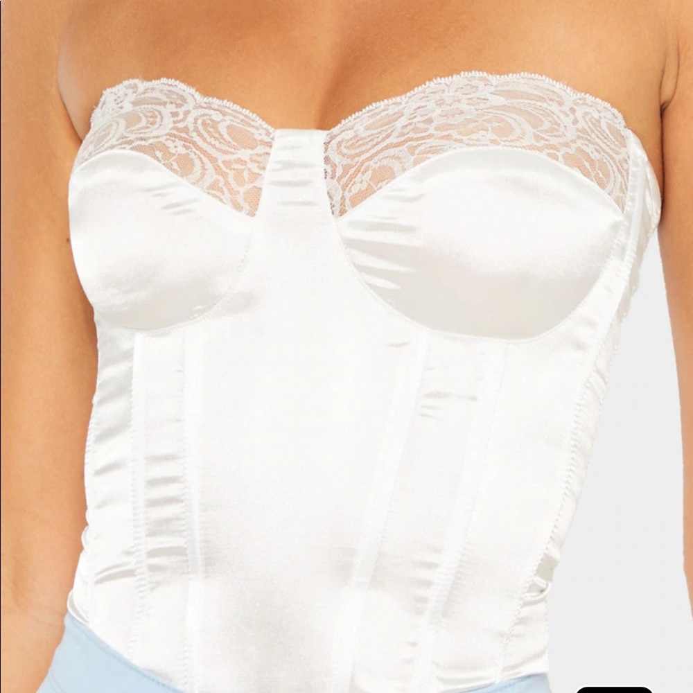 White Lace Trim Satin Corset